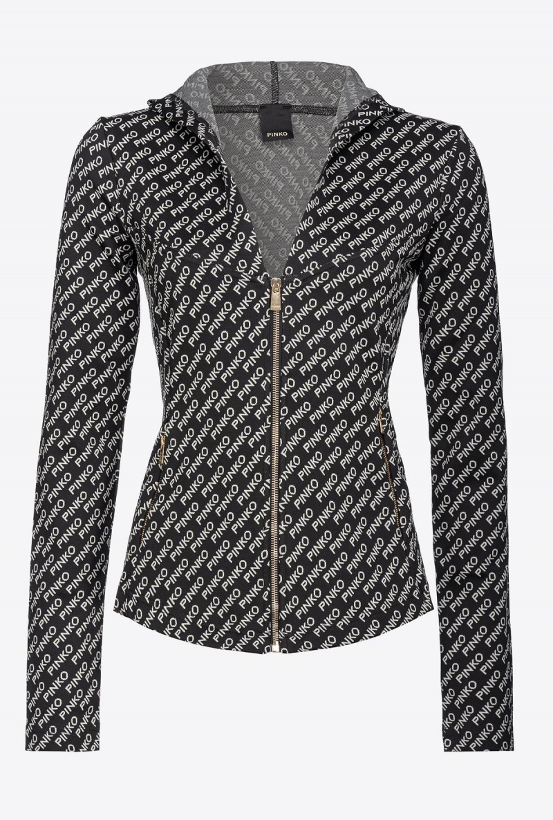 BLACK/IVORY Pinko Logo jacquard sweatshirt | MYDYB28691