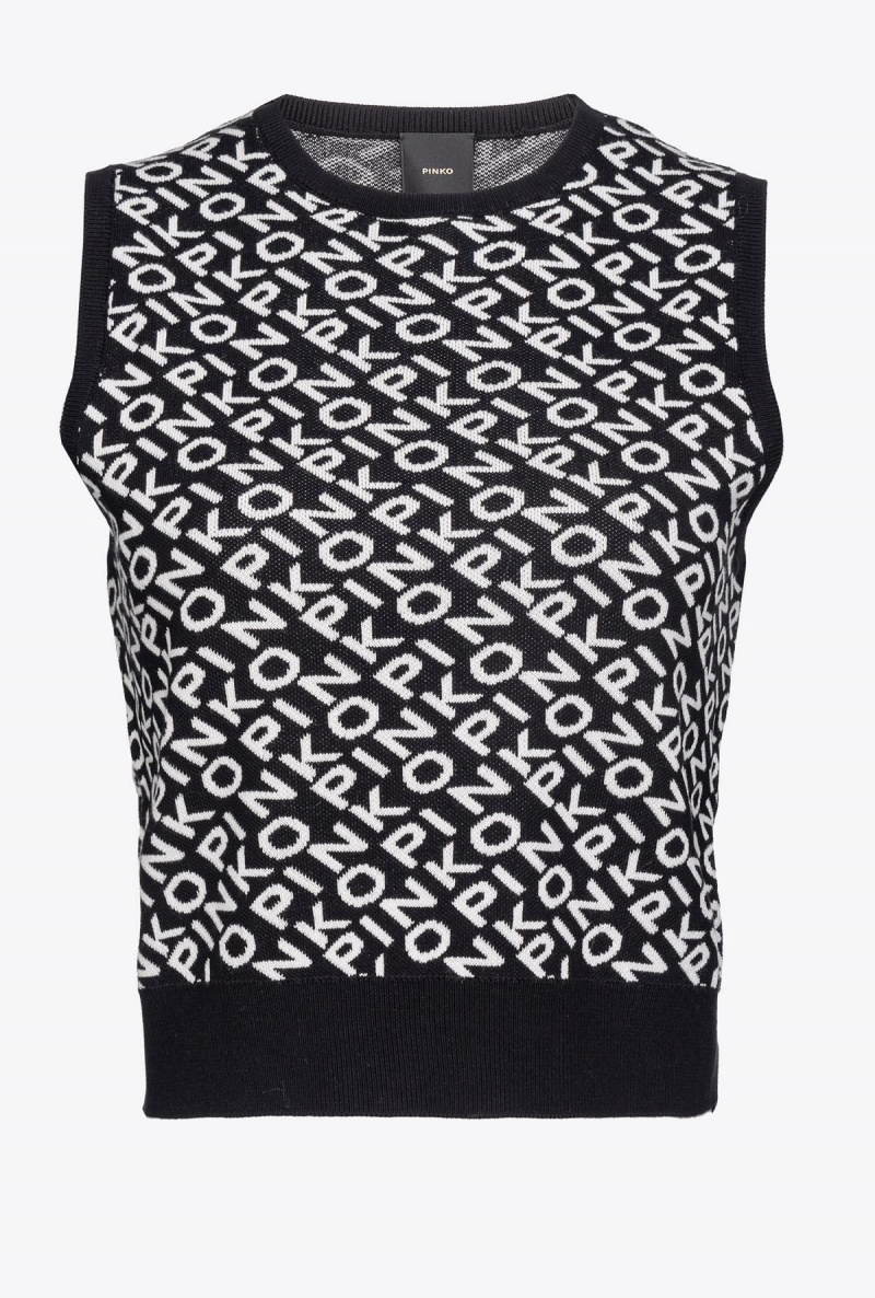 BLACK/IVORY Pinko Logo jacquard vest | MYXBR12599