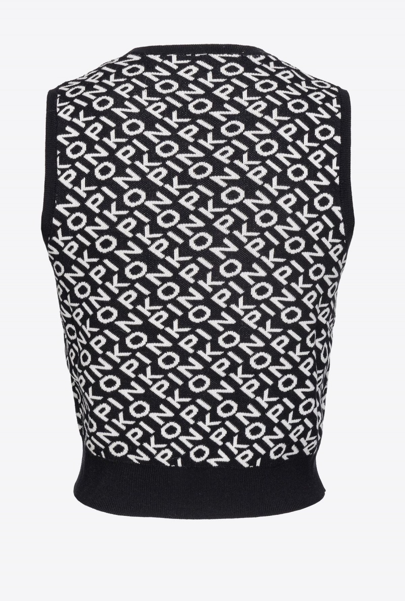 BLACK/IVORY Pinko Logo jacquard vest | MYXBR12599