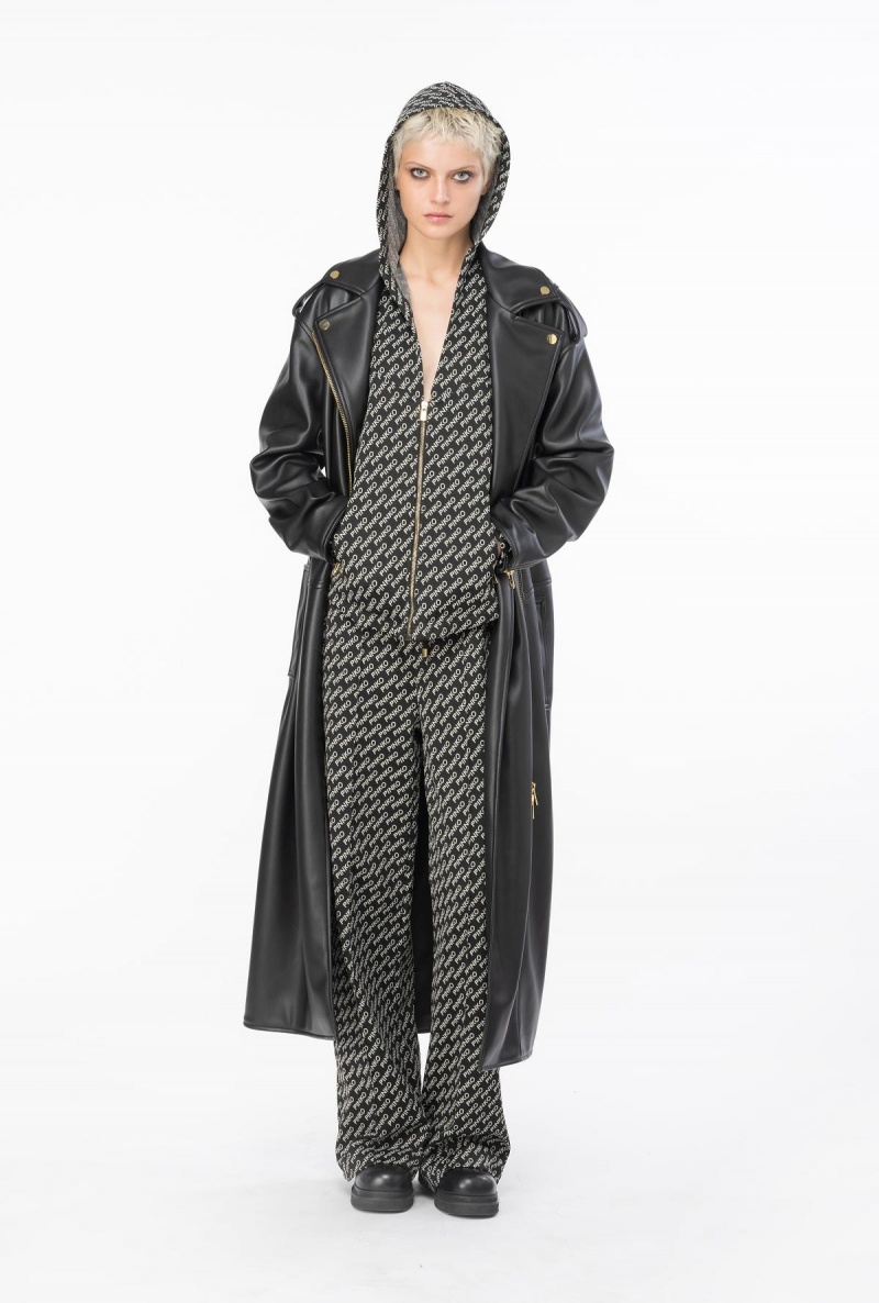 BLACK/IVORY Pinko Wide-leg logo jacquard trousers | MMYHR74254