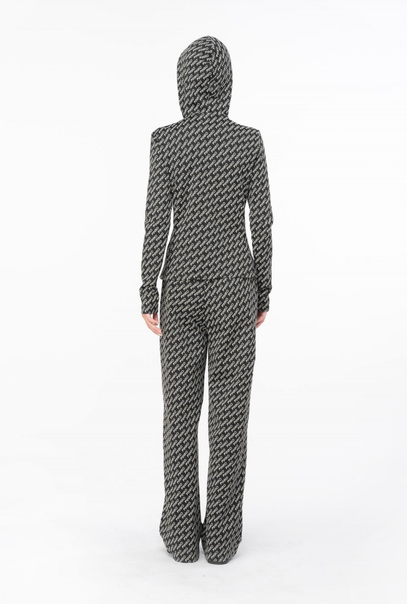 BLACK/IVORY Pinko Wide-leg logo jacquard trousers | MMYHR74254