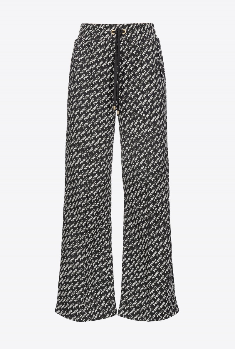 BLACK/IVORY Pinko Wide-leg logo jacquard trousers | MMYHR74254