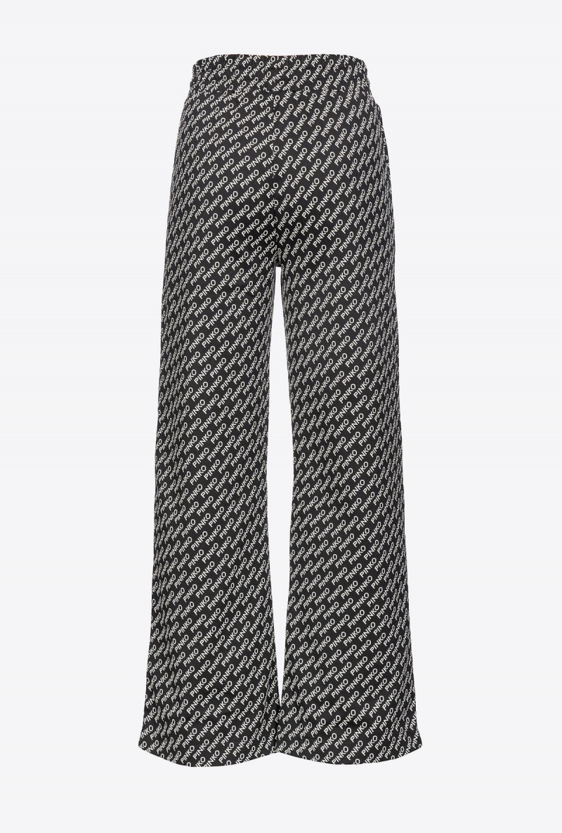 BLACK/IVORY Pinko Wide-leg logo jacquard trousers | MMYHR74254