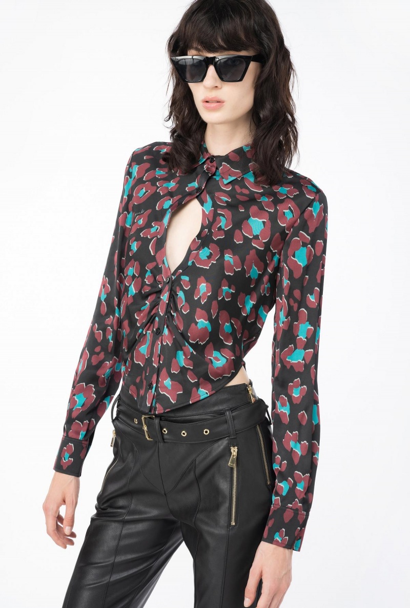 BLACK/LIGHT GREEN/BURGUNDY Pinko Psychedelic dotted shirt | TMYWZ96375