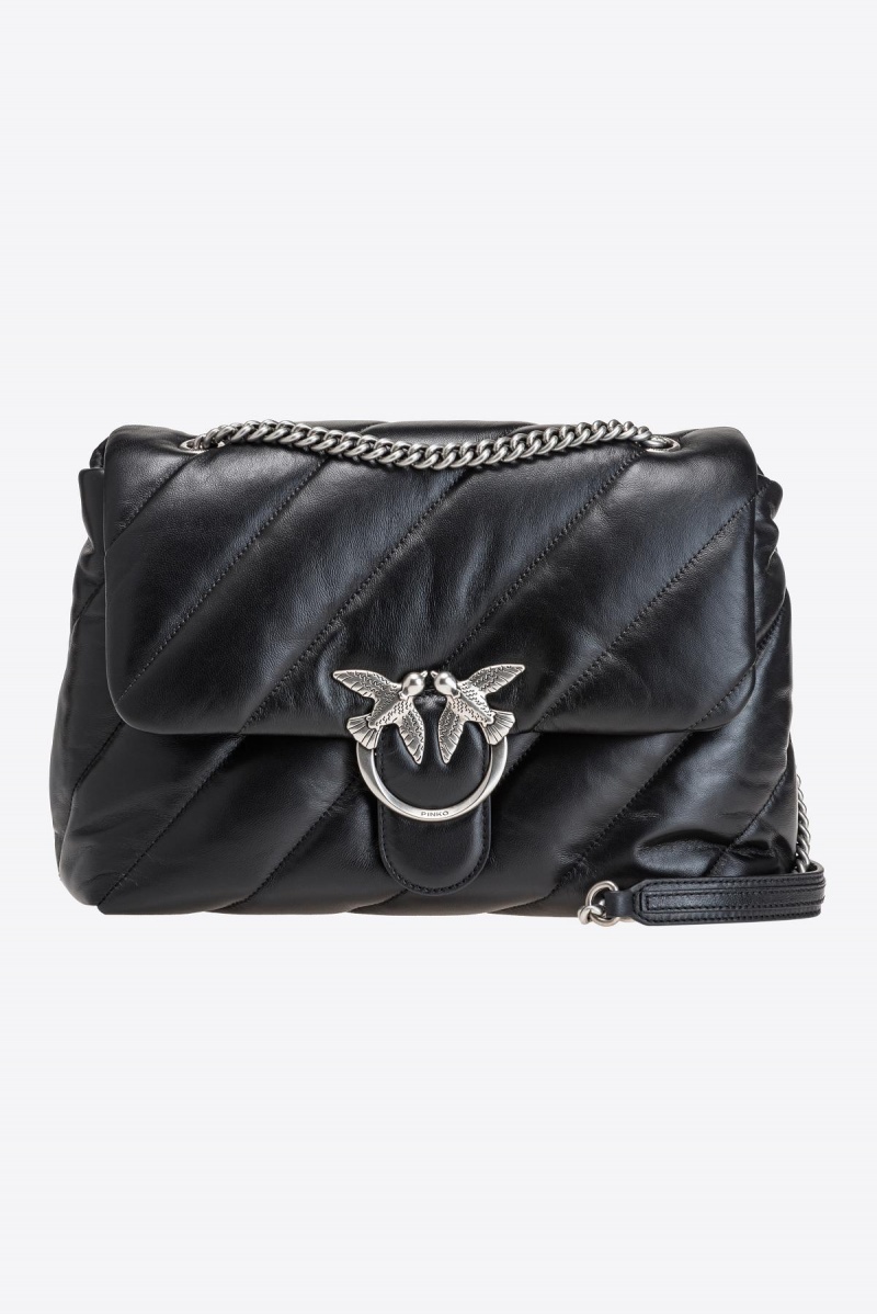 BLACK-OLD SILVER Pinko Big Love Bag Puff Maxi Quilt | LMYSX20122
