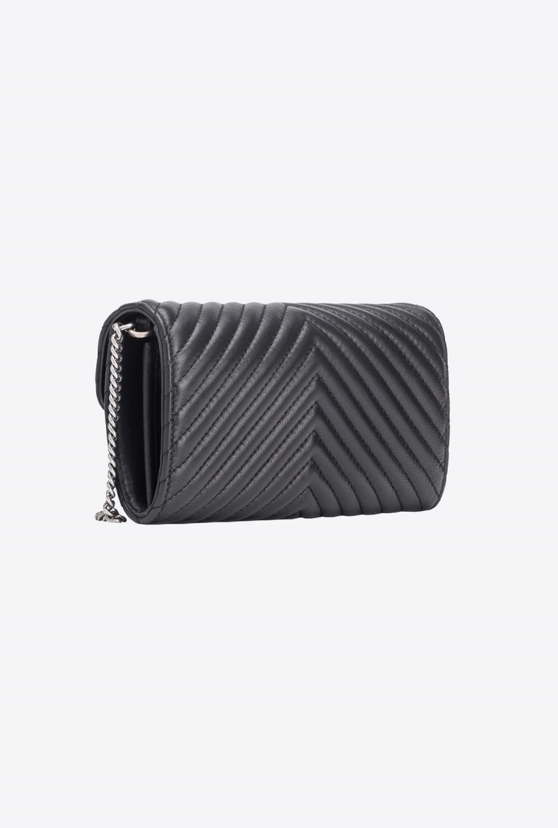 BLACK-OLD SILVER Pinko Love Bag One Wallet Chevron | SMYNY96928