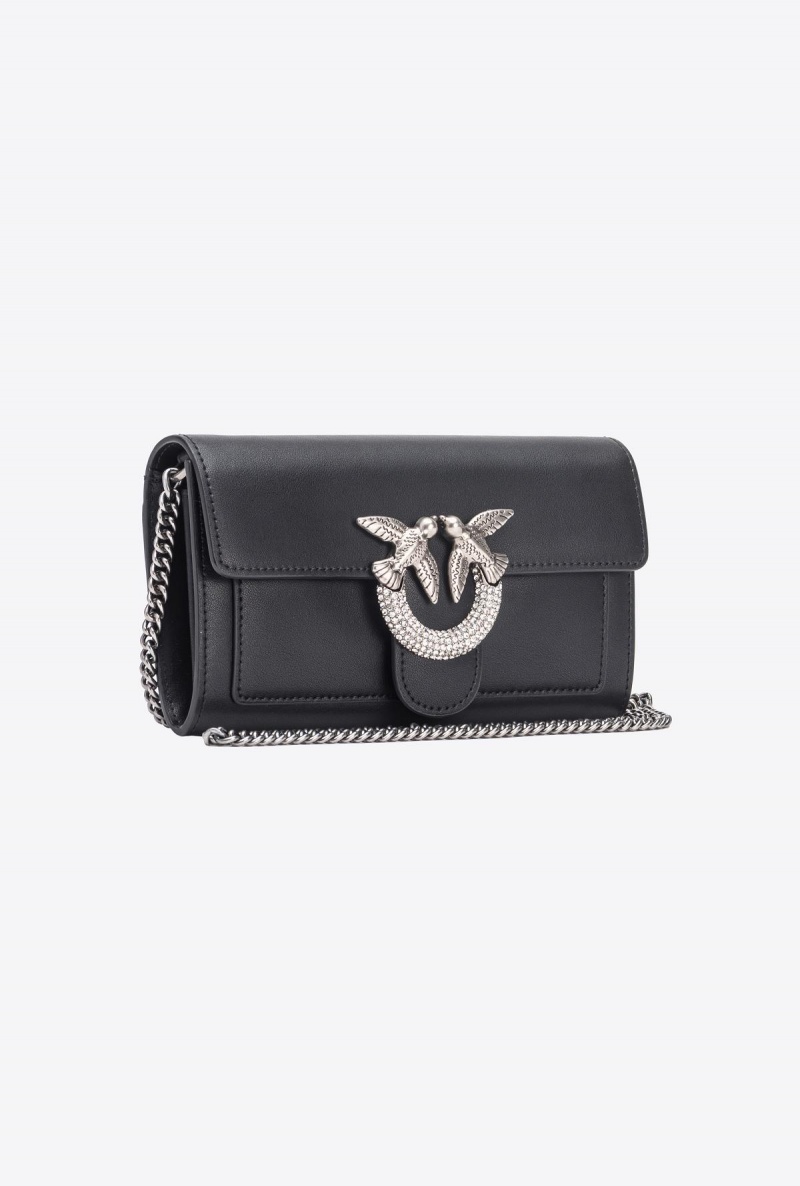 BLACK-OLD SILVER Pinko Love Bag One Wallet with rhinestones | UMYTG75829