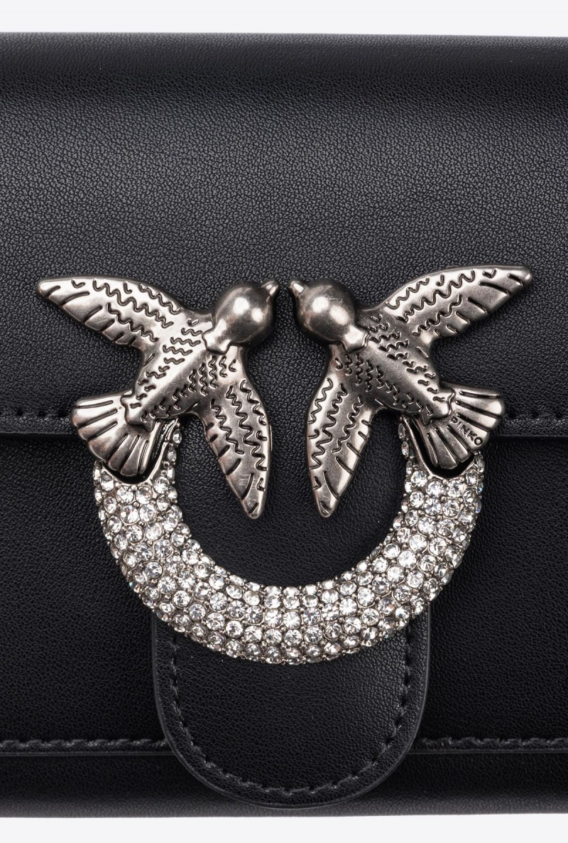 BLACK-OLD SILVER Pinko Love Bag One Wallet with rhinestones | UMYTG75829