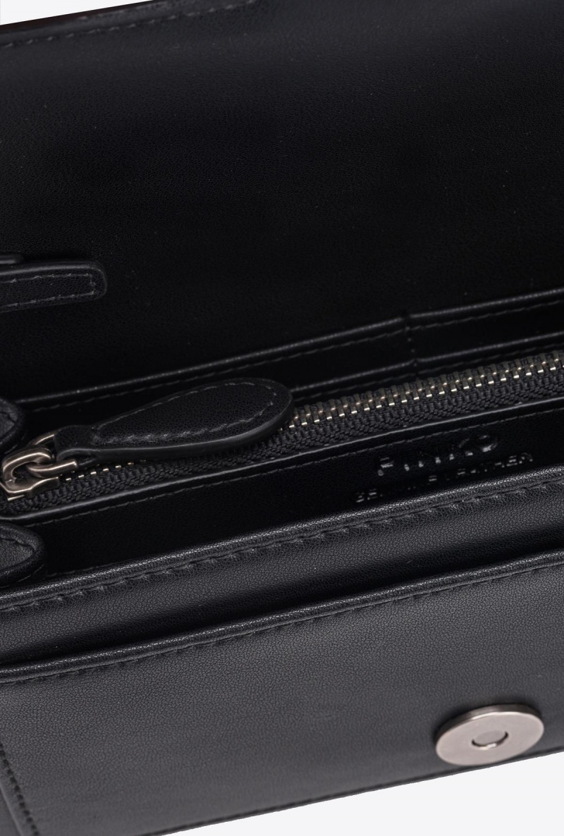 BLACK-OLD SILVER Pinko Love Bag One Wallet with rhinestones | UMYTG75829