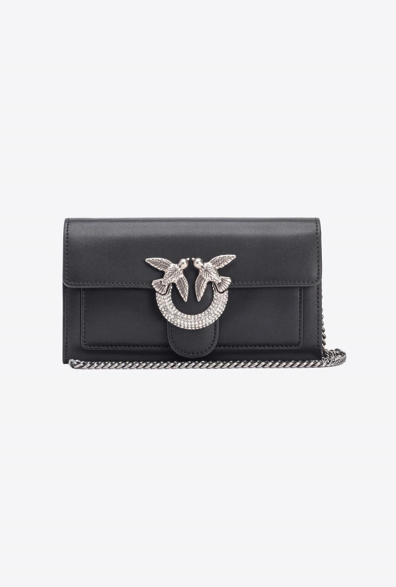 BLACK-OLD SILVER Pinko Love Bag One Wallet with rhinestones | UMYTG75829