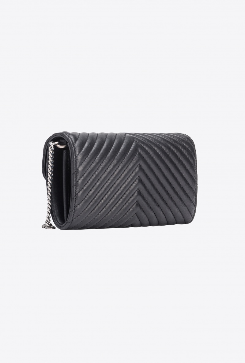BLACK-OLD SILVER Pinko Love Bag One Wallet Chevron | QMYUV79017