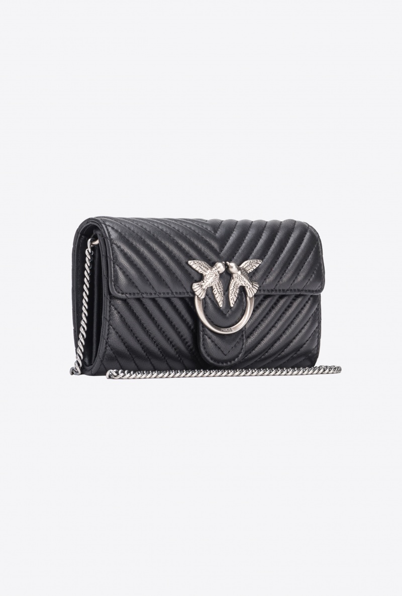 BLACK-OLD SILVER Pinko Love Bag One Wallet Chevron | QMYUV79017
