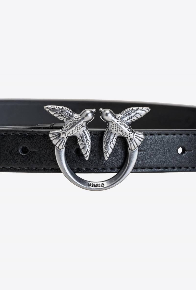 BLACK-OLD SILVER Pinko Love Birds thin leather belt | MYJVR62848