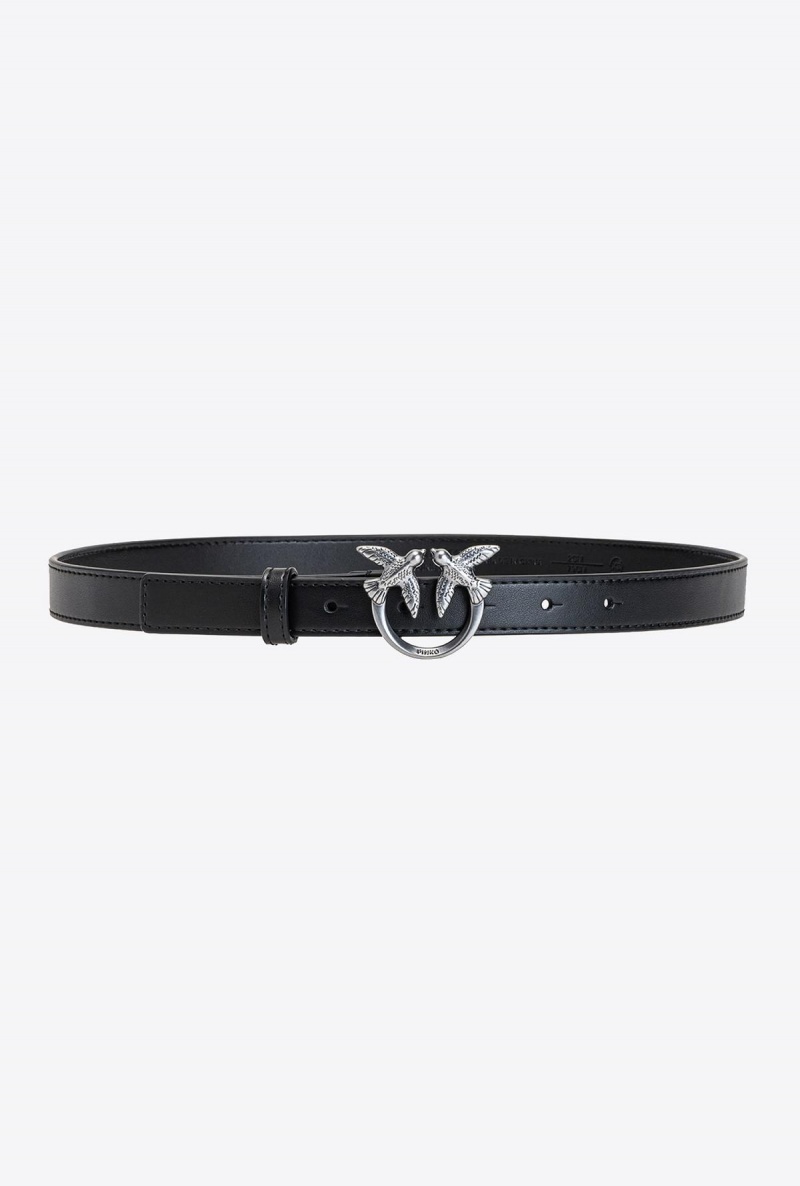 BLACK-OLD SILVER Pinko Love Birds thin leather belt | MYJVR62848