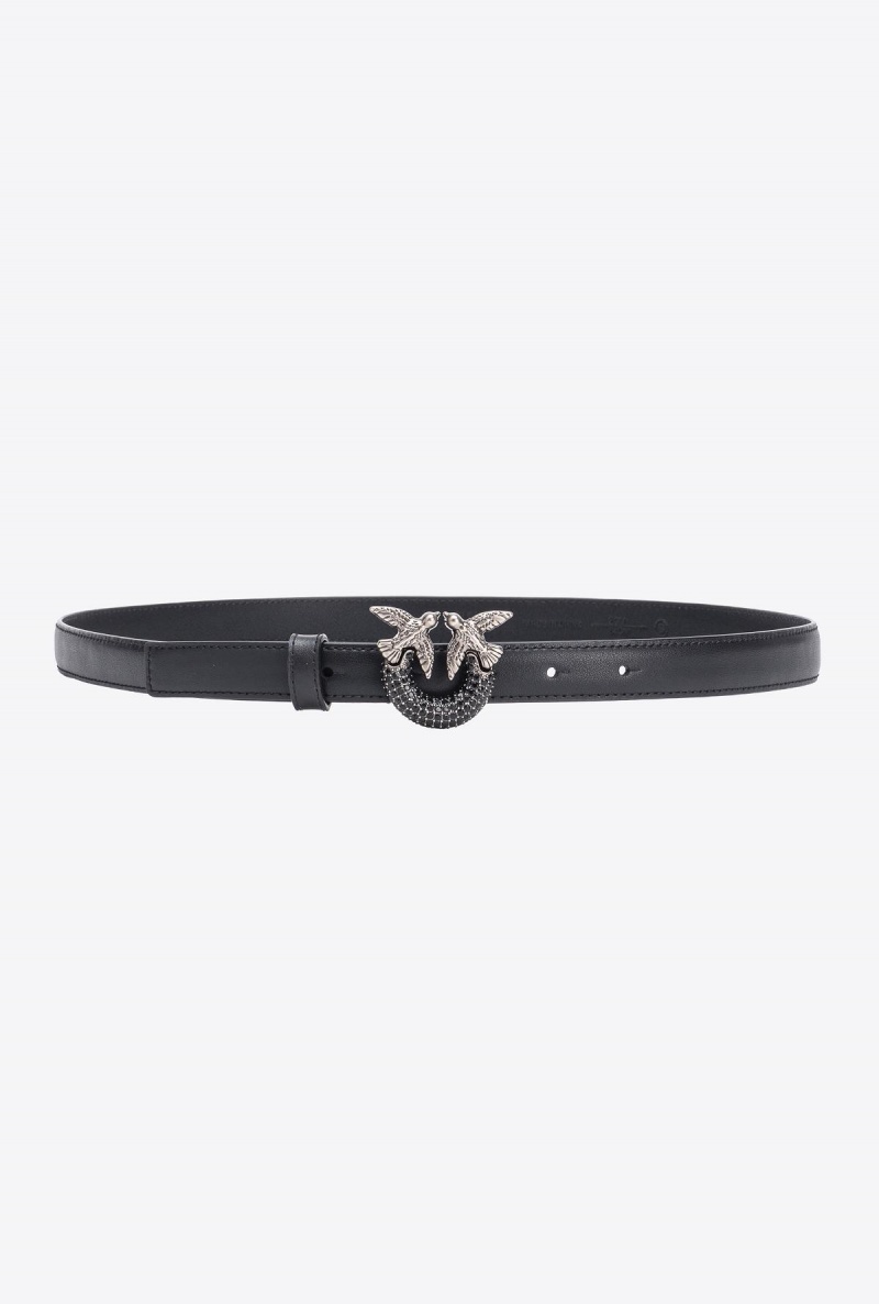 BLACK-OLD SILVER Pinko Thin Love Birds belt with rhinestones 2cm | MMYHR41925
