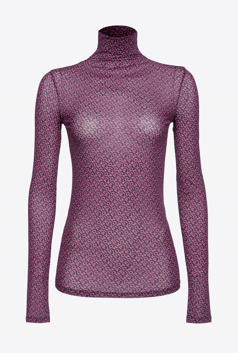 BLACK|PINK Pinko Mock-turtleneck sweater with logo print | MYEAH15633