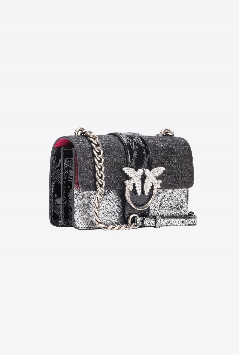 BLACK/SILVER-OLD SILVER Pinko Galleria laminated lizard-print Mini Love Bag One | SMYNY68326
