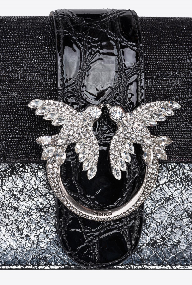 BLACK/SILVER-OLD SILVER Pinko Galleria laminated lizard-print Mini Love Bag One | SMYNY68326