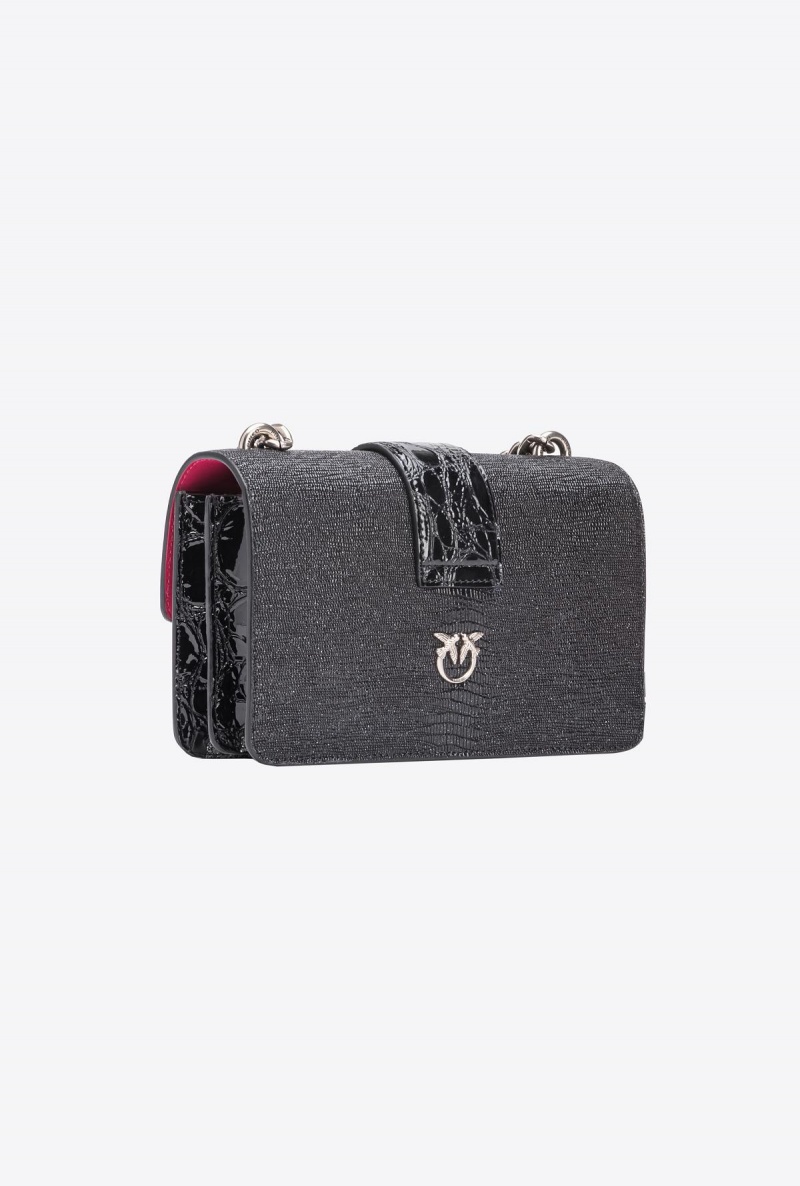 BLACK/SILVER-OLD SILVER Pinko Galleria laminated lizard-print Mini Love Bag One | DMYVO25605