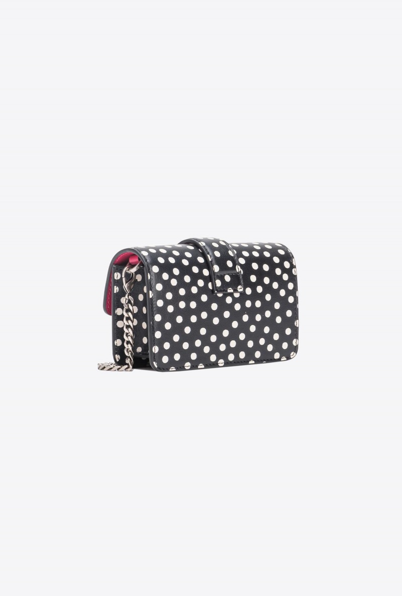 BLACK/WHITE-OLD SILVER Pinko Galleria Micro Love Bag One in polka dot print | MYXBR69590