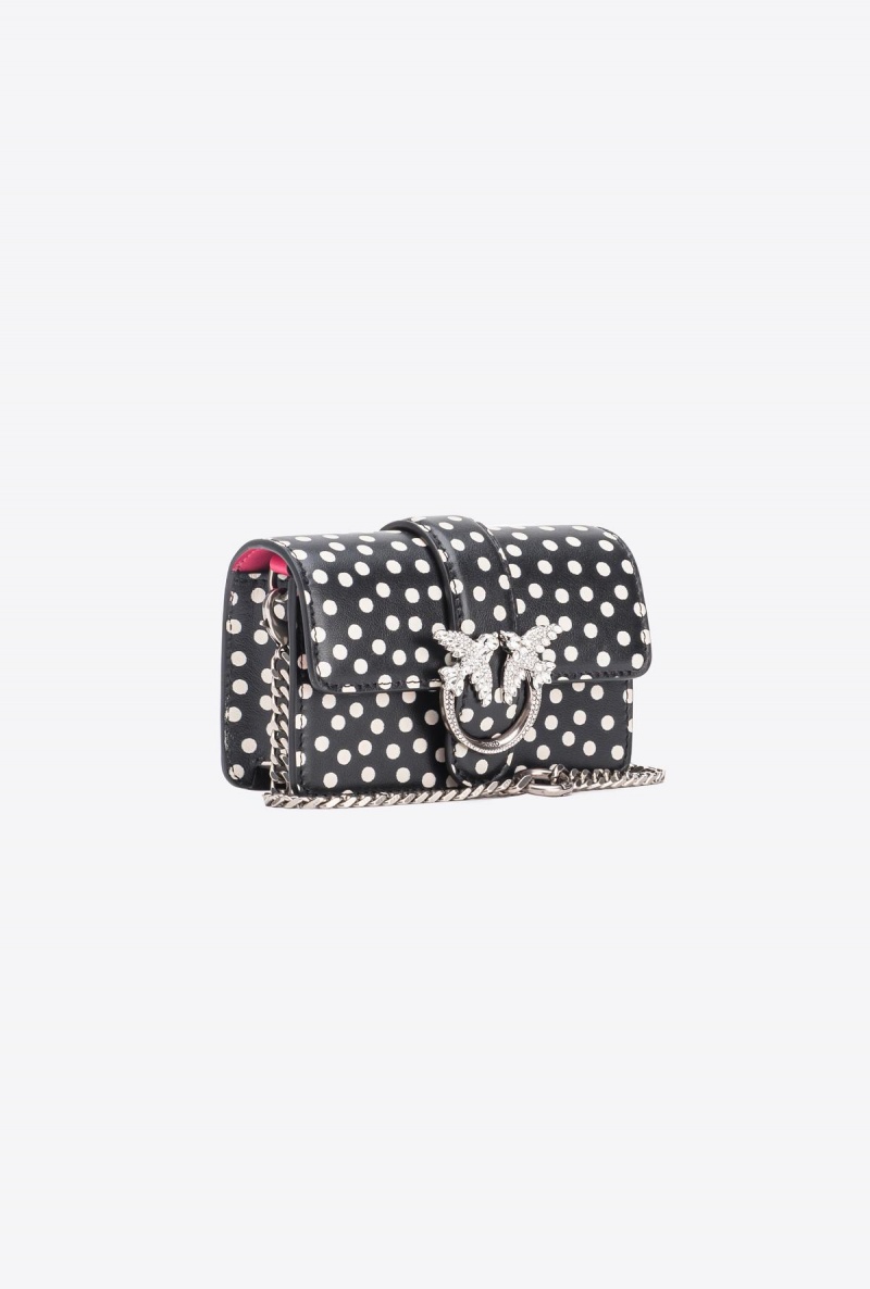 BLACK/WHITE-OLD SILVER Pinko Galleria Micro Love Bag One in polka dot print | MYXBR69590