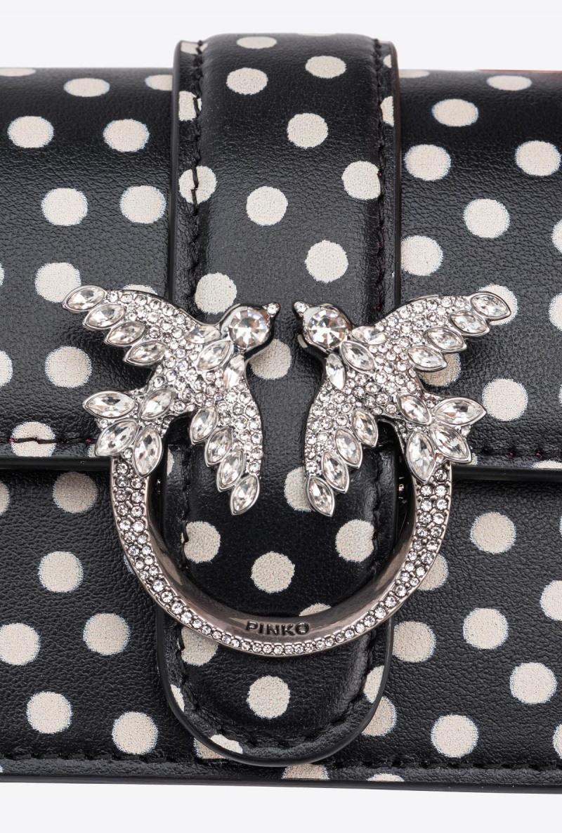 BLACK/WHITE-OLD SILVER Pinko Galleria Micro Love Bag One in polka dot print | MYXBR69590