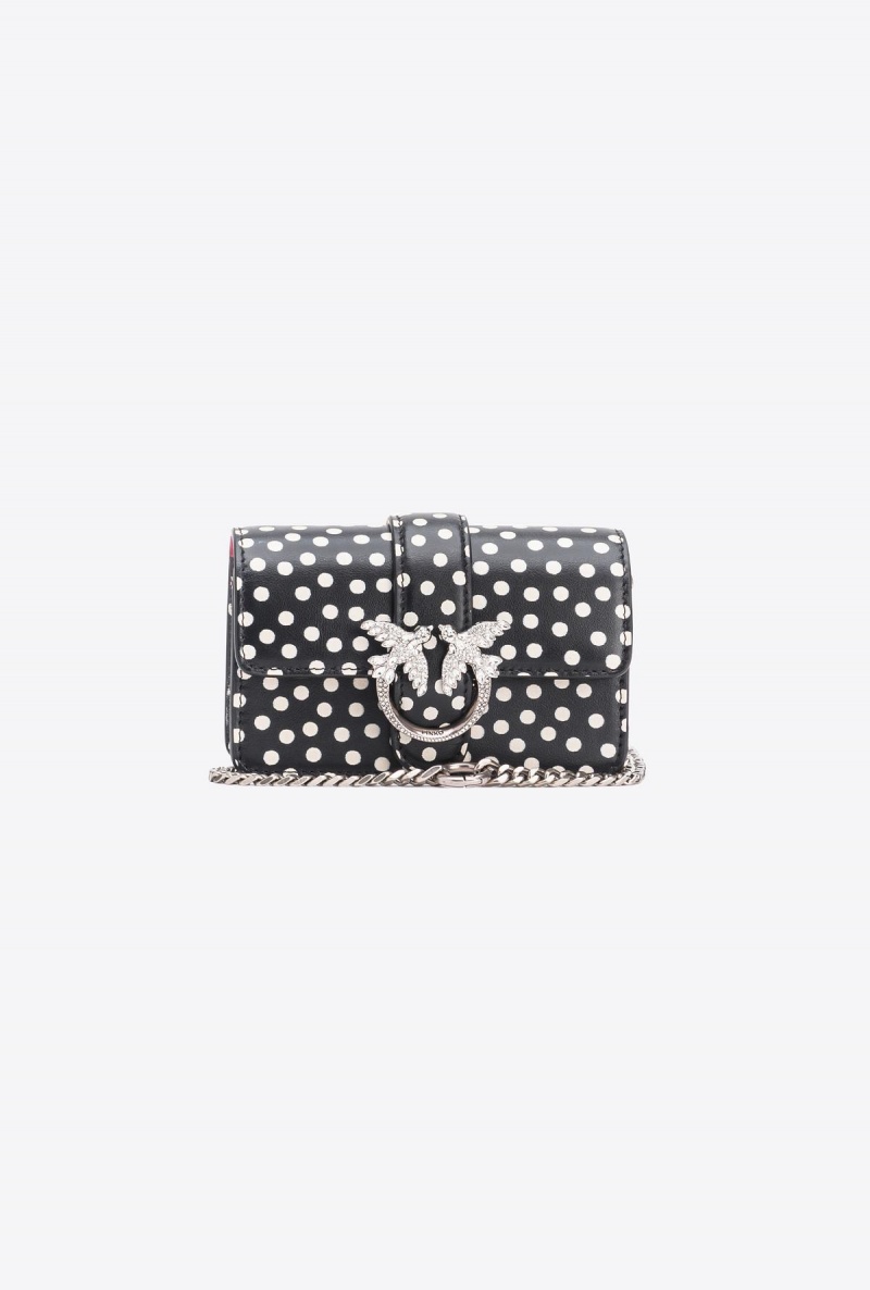 BLACK/WHITE-OLD SILVER Pinko Galleria Micro Love Bag One in polka dot print | MYXBR69590