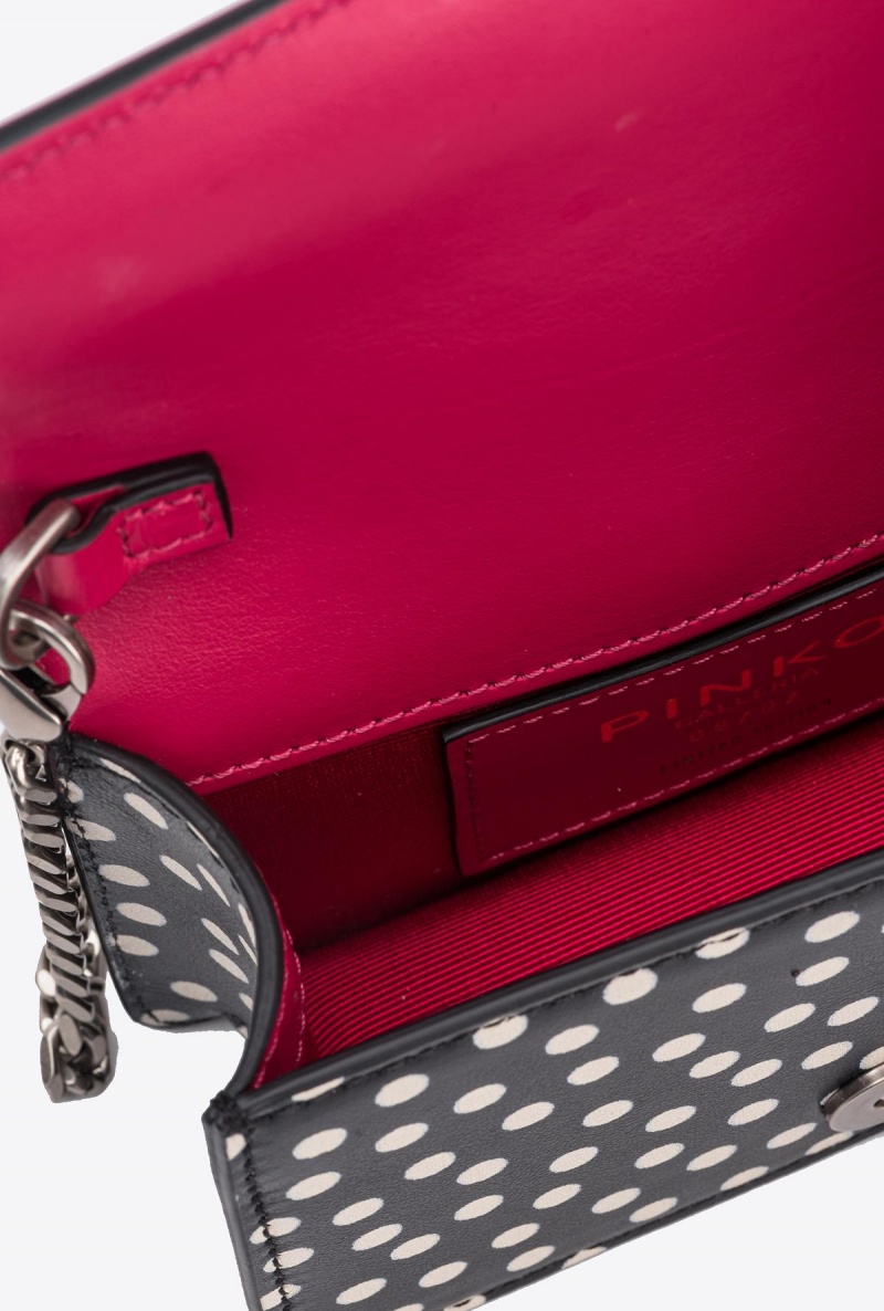 BLACK/WHITE-OLD SILVER Pinko Galleria Micro Love Bag One in polka dot print | YMYVQ46432