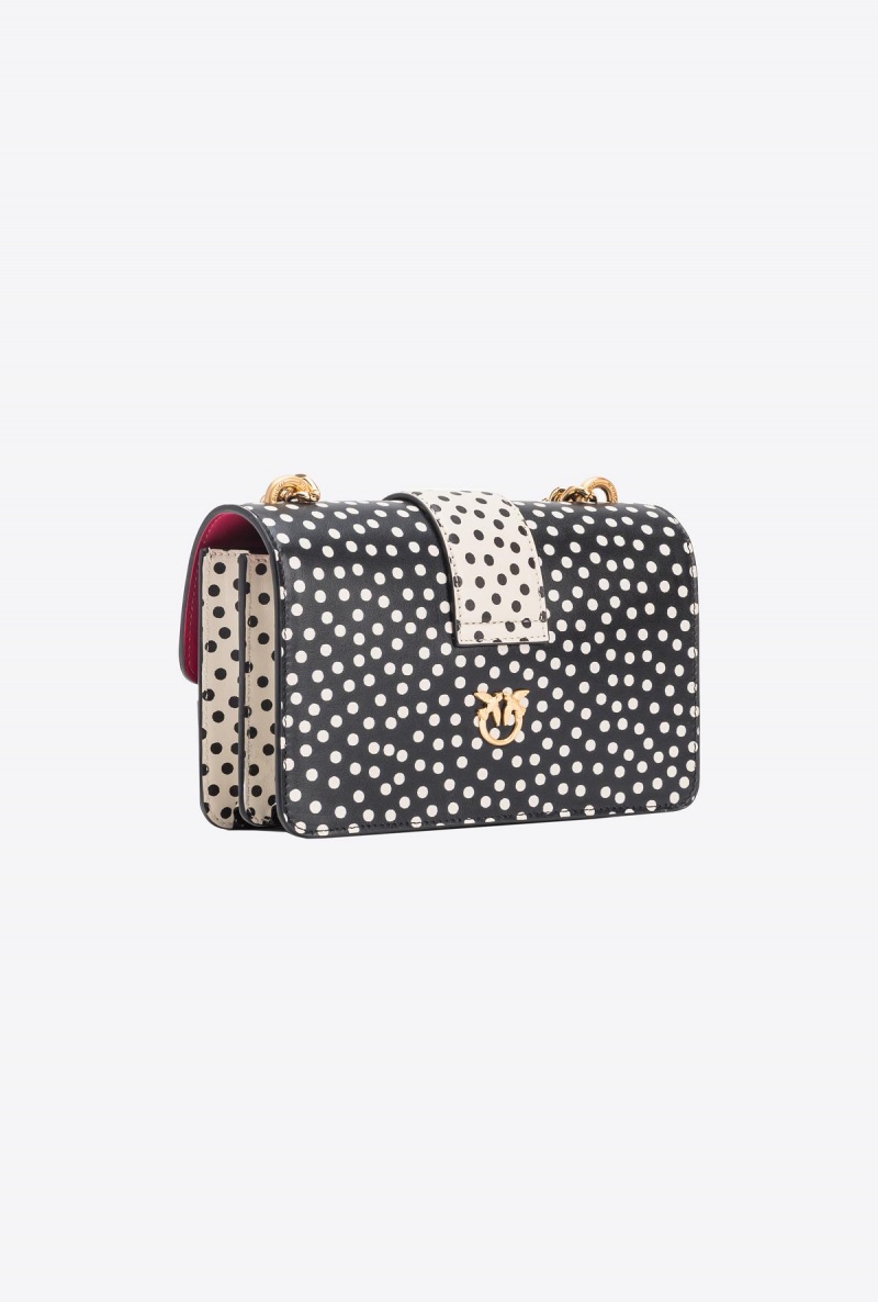 BLACK/WHITE-OLD SILVER Pinko Galleria Mini Love Bag One in polka dot print | ZMYNQ48623