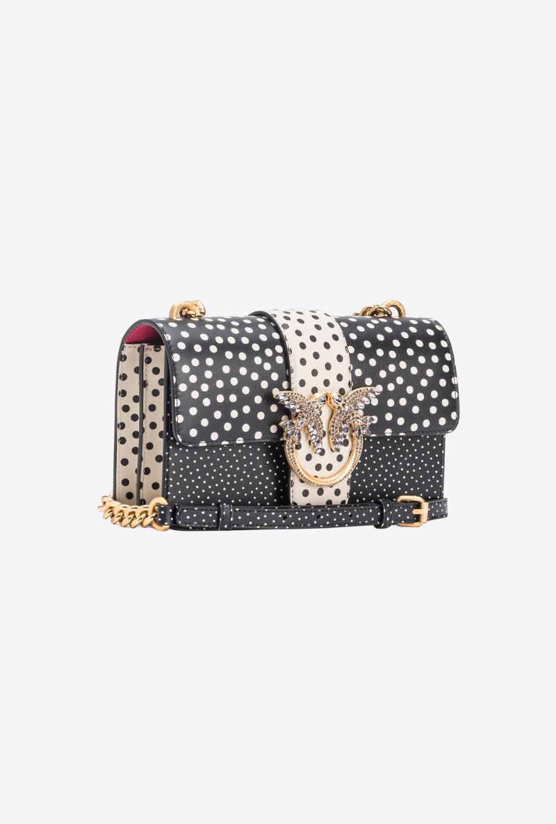 BLACK/WHITE-OLD SILVER Pinko Galleria Mini Love Bag One in polka dot print | ZMYNQ48623