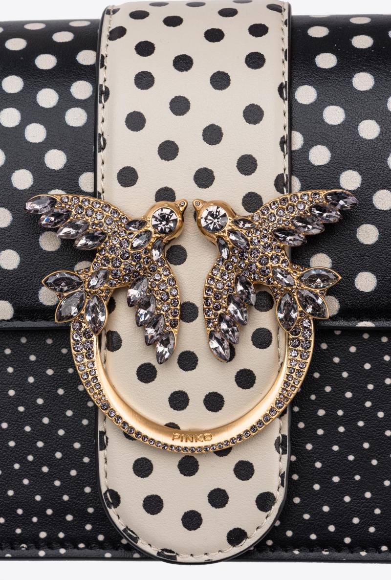 BLACK/WHITE-OLD SILVER Pinko Galleria Mini Love Bag One in polka dot print | ZMYNQ48623