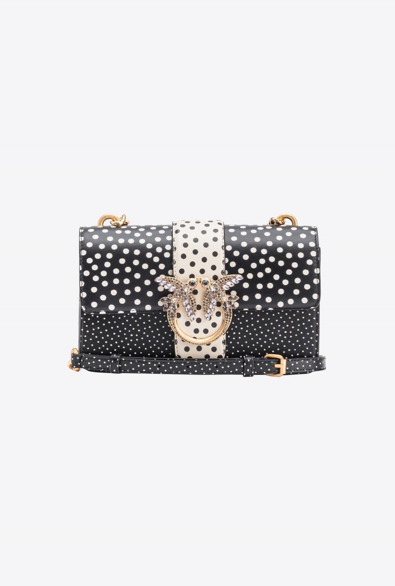 BLACK/WHITE-OLD SILVER Pinko Galleria Mini Love Bag One in polka dot print | ZMYNQ48623