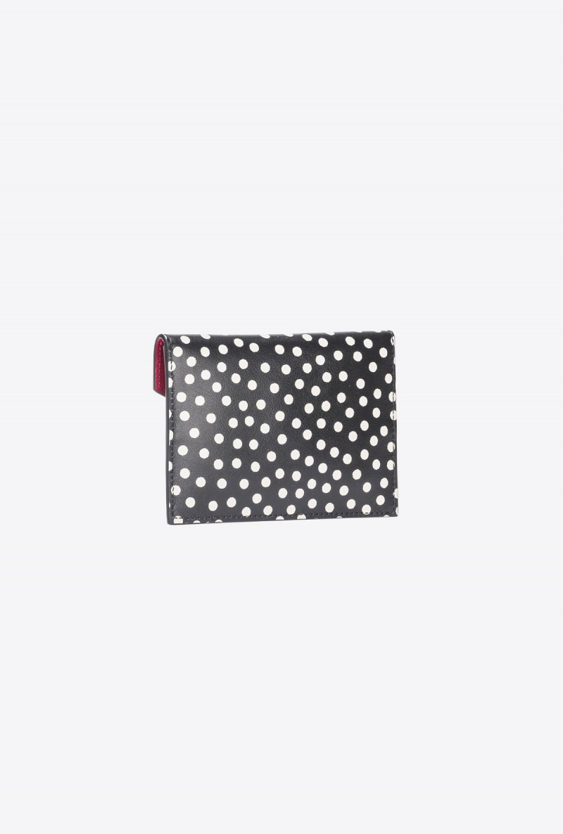BLACK/WHITE-OLD SILVER Pinko Galleria flat card holder in polka dot-printed leather | MYZPD72296