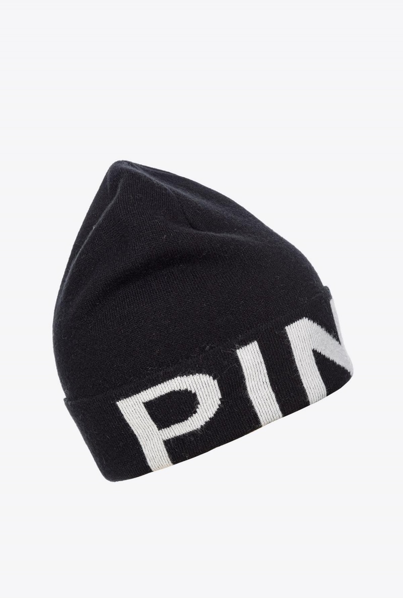 BLACK/WHITE Pinko Beanie with large logo | ZMYNQ21378