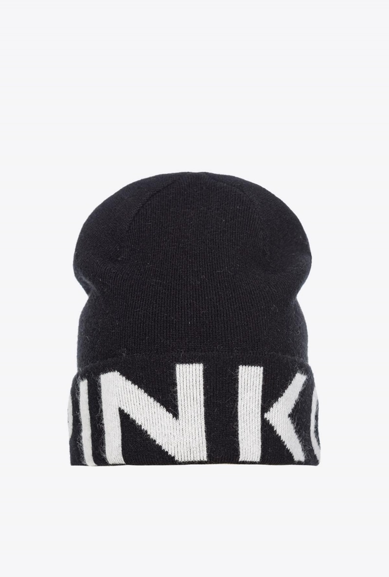 BLACK/WHITE Pinko Beanie with large logo | ZMYNQ21378