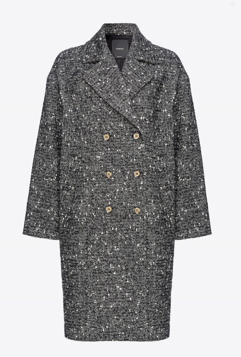 BLACK/WHITE Pinko Double-breasted tweed coat | ZMYNQ54763