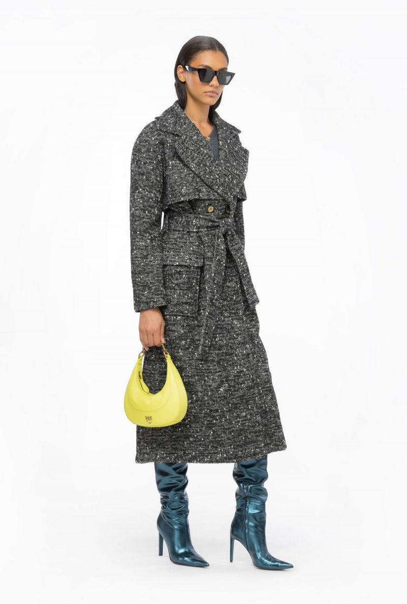 BLACK/WHITE Pinko Double-breasted tweed trench coat | YMYGT44226