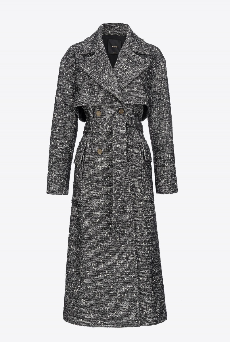 BLACK/WHITE Pinko Double-breasted tweed trench coat | YMYGT44226