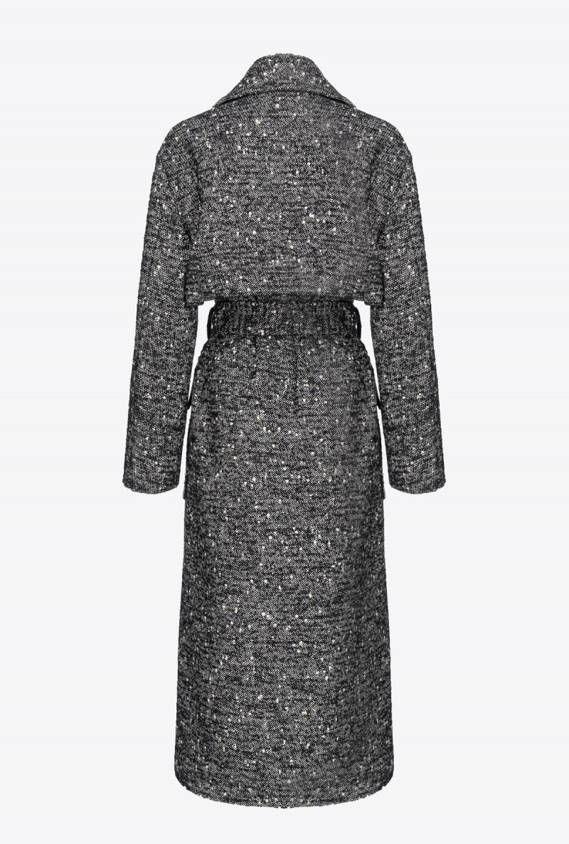 BLACK/WHITE Pinko Double-breasted tweed trench coat | YMYGT44226