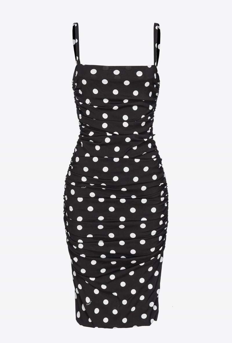 BLACK/WHITE Pinko Gathered polka dot mini dress | YMYVQ76830