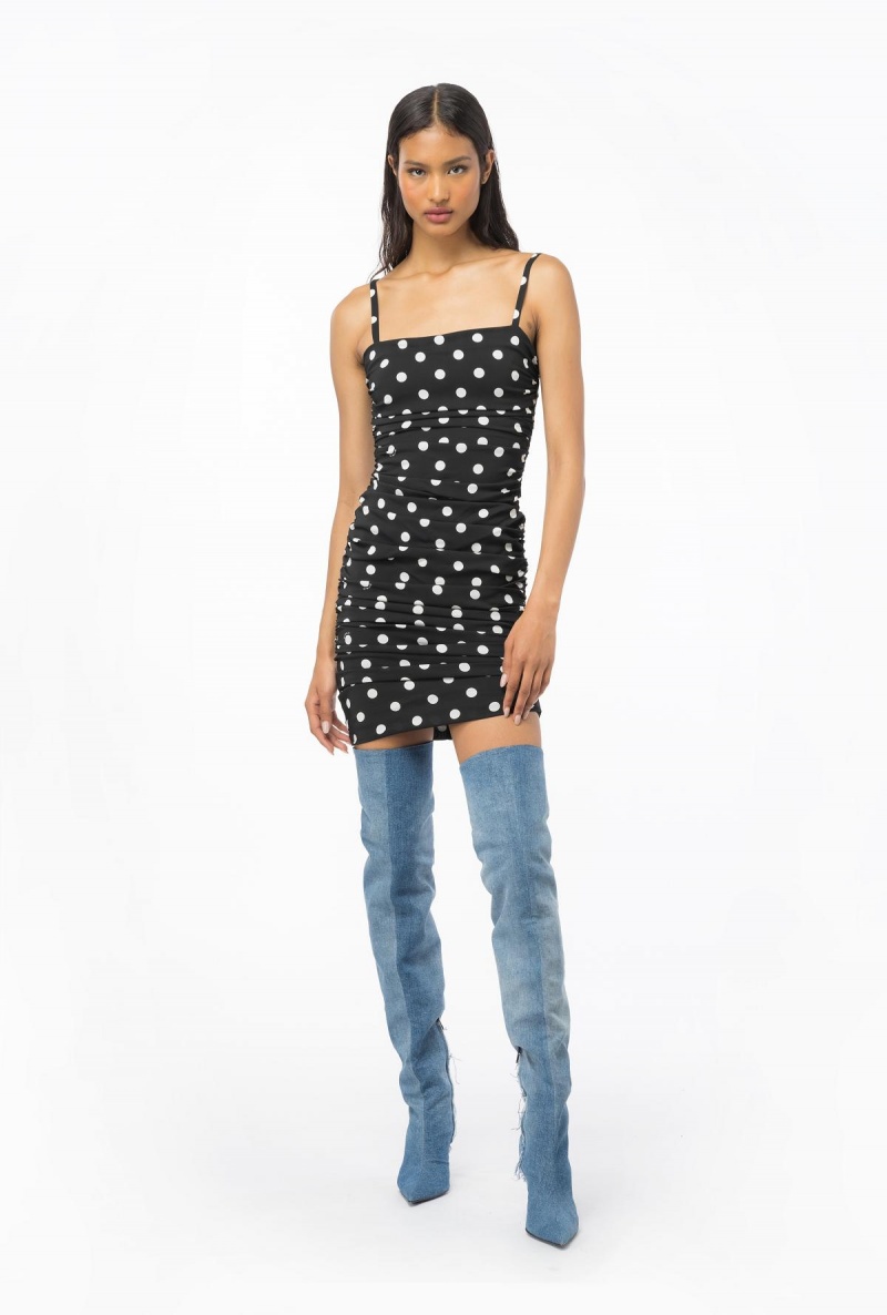 BLACK/WHITE Pinko Gathered polka dot mini dress | MYDFL89767