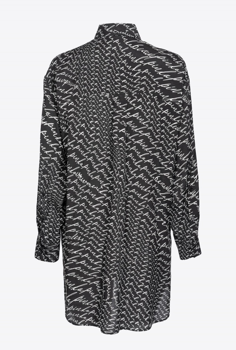 BLACK/WHITE Pinko Long shirt with fluid logo print | MYZDE46200