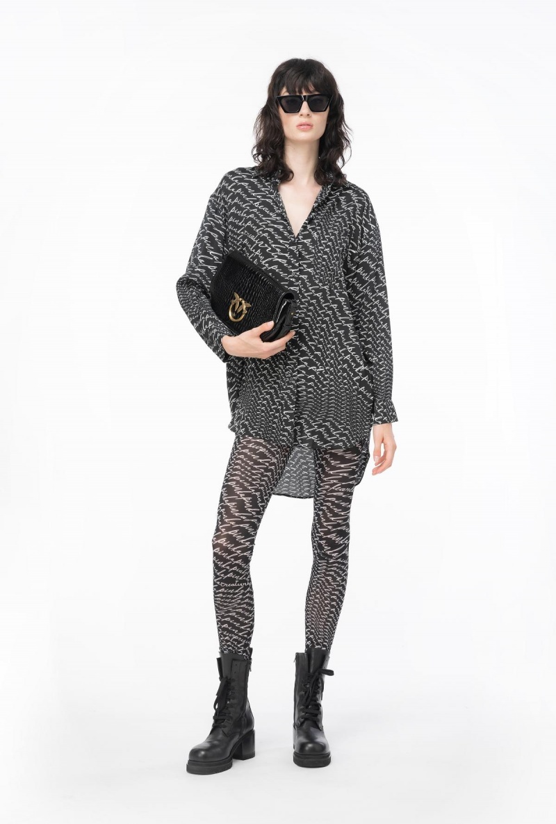 BLACK/WHITE Pinko Long shirt with fluid logo print | MYNEJ51537