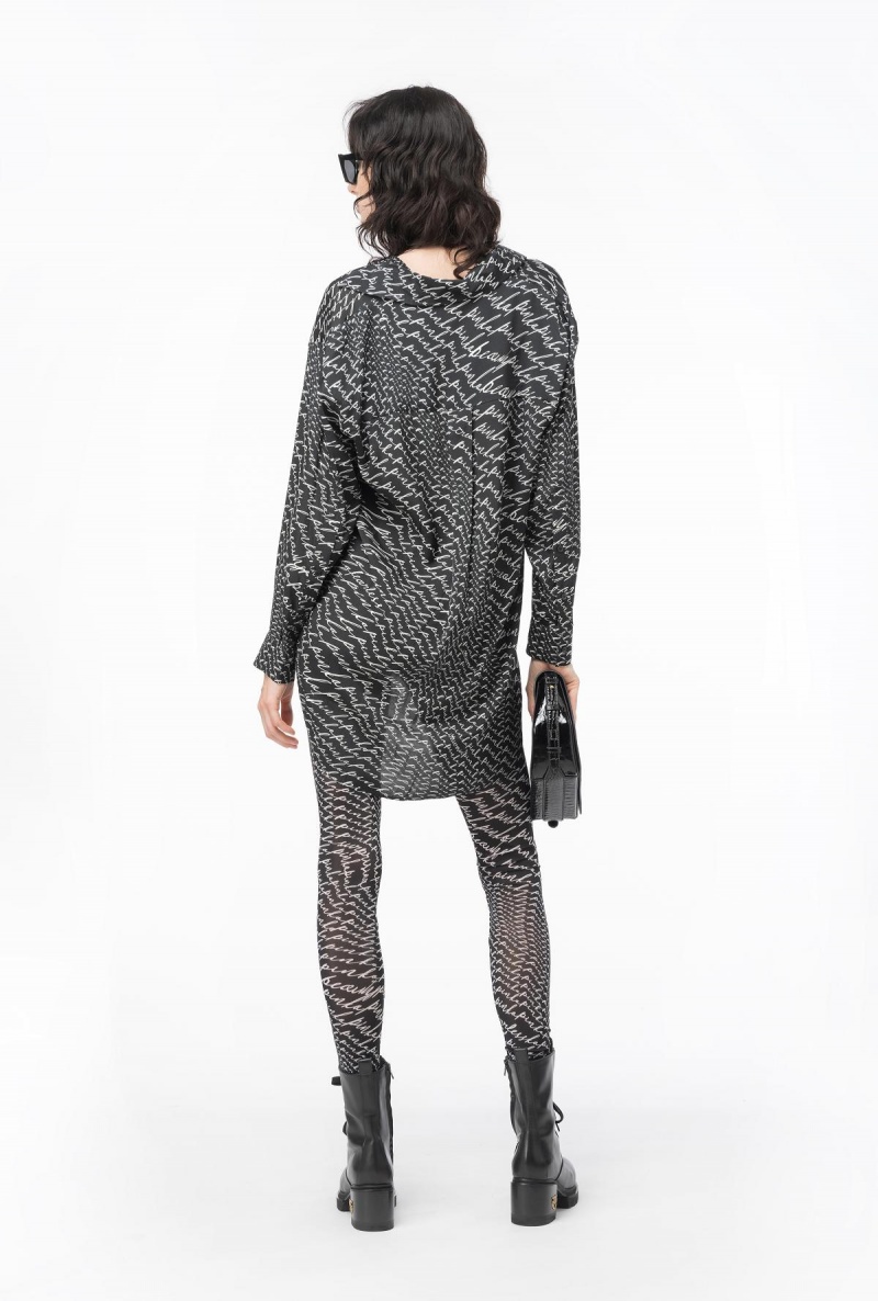 BLACK/WHITE Pinko Long shirt with fluid logo print | MYNEJ51537