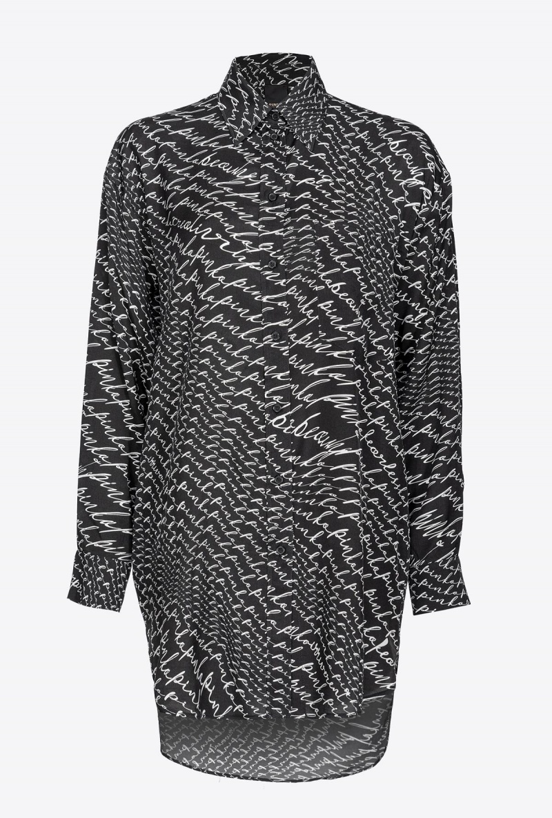 BLACK/WHITE Pinko Long shirt with fluid logo print | MYNEJ51537