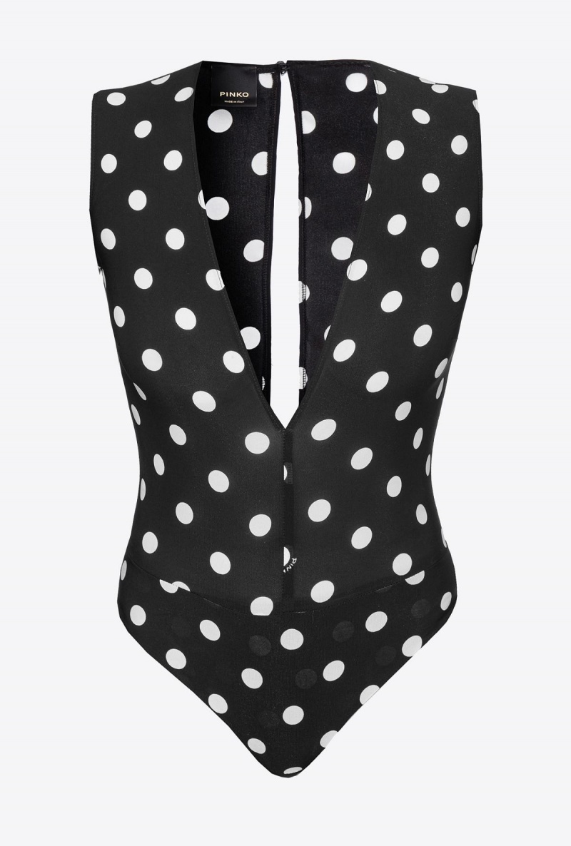 BLACK/WHITE Pinko Low-cut polka-dot bodysuit | XMYBH32240