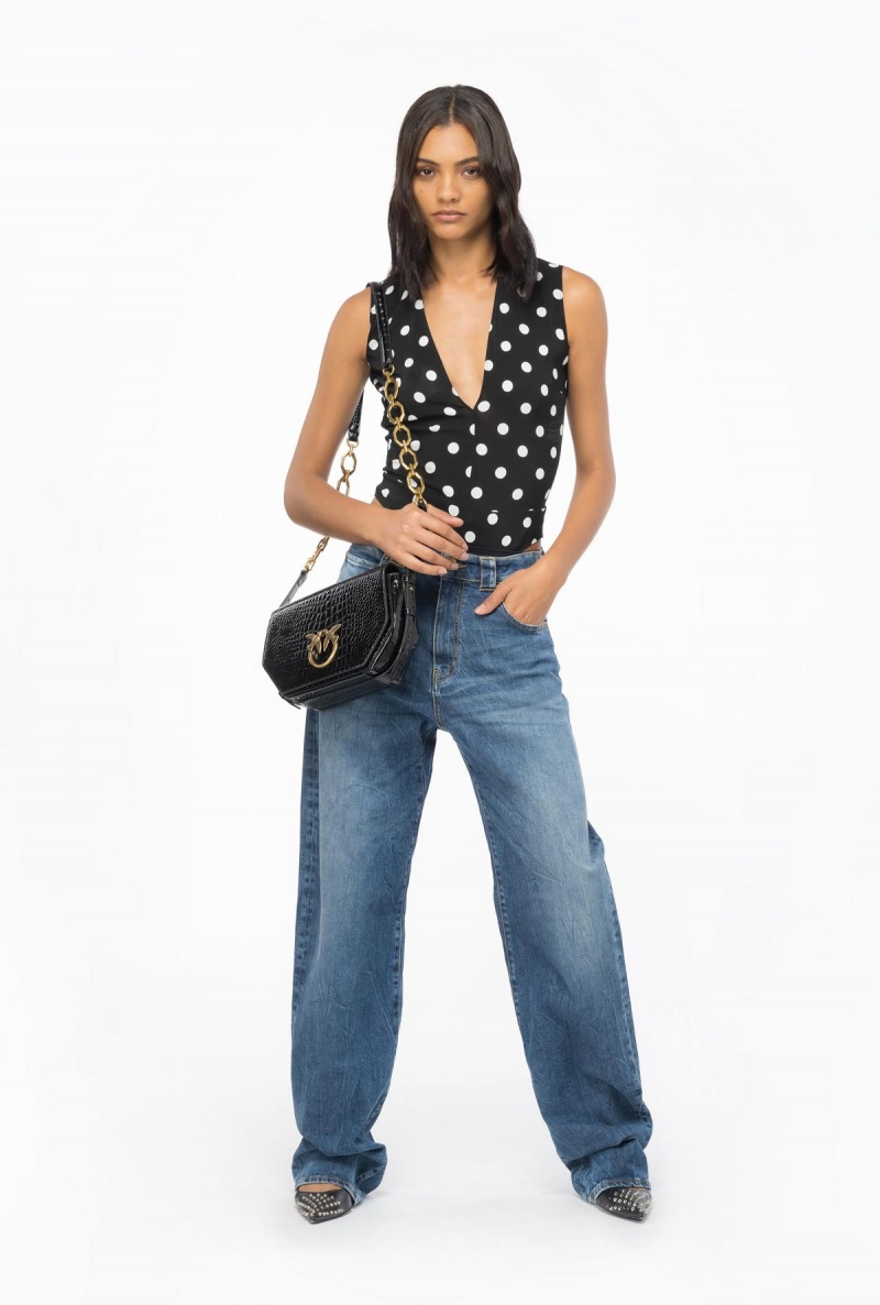 BLACK/WHITE Pinko Low-cut polka-dot bodysuit | XMYBH32240