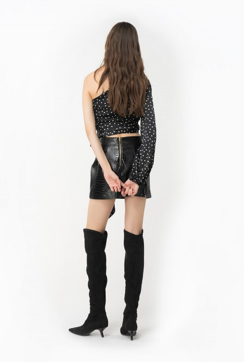 BLACK/WHITE Pinko One-shoulder polka-dot blouse | SMYNY49492