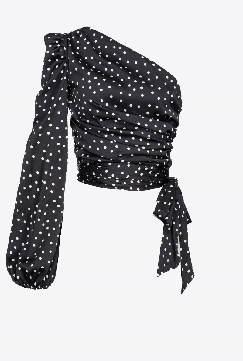 BLACK/WHITE Pinko One-shoulder polka-dot blouse | SMYNY49492