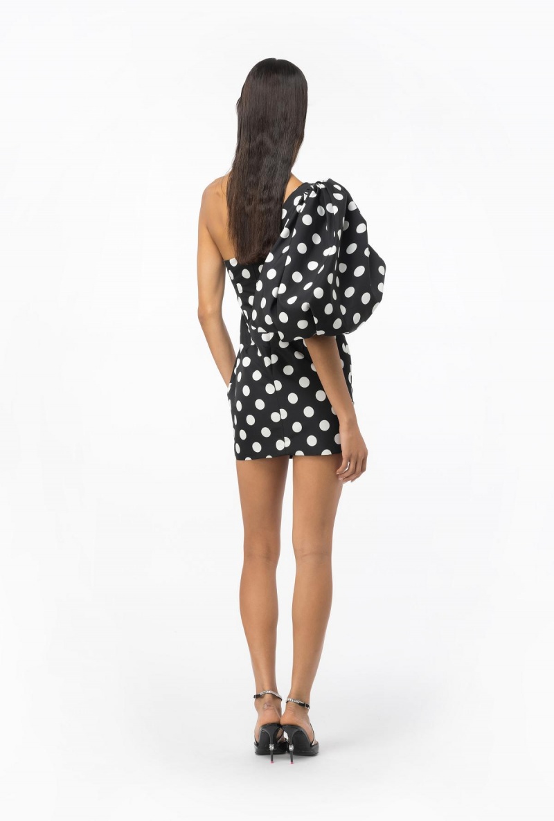 BLACK/WHITE Pinko One-shoulder polka-dot mini dress | GMYEC98187